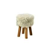 Maren stool white artificial fur oak legs