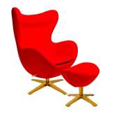 Armchair with footstool Arian wide red gold