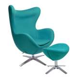 Armchair with footstool Arian wide turquoise steel