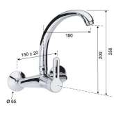 Two-hole wall-mounted kitchen faucet with swivel spout Condette