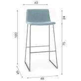 High fabric stool with sled base and backrest Milagro