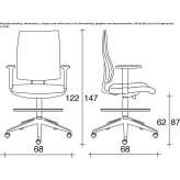 Fabric drawing stool on wheels with a base with 5 arms Alunda