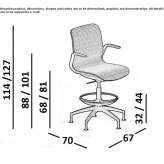 Nylon® office stool with height adjustment, armrests and 5-arm base Charneux