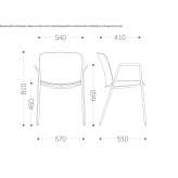 Polypropylene chair with armrests and integrated cushion, stackable Biorki