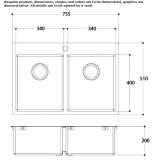 2-bowl stainless steel concealed sink Pagliare