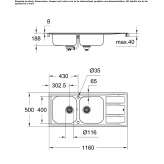 Two-bowl built-in stainless steel sink with drainer Rzepedz