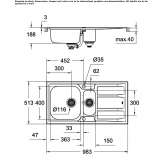 Stainless steel sink with a capacity of 1 1/2 bowls, partially flush with the drainer Moville