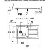 Single, semi-flush stainless steel sink with drainer Moville