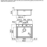 Single, semi-flush stainless steel sink Basiano