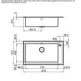 Single, semi-flush stainless steel sink Khebda