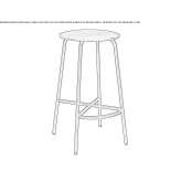 High stool in steel and wood with footrest Grishino