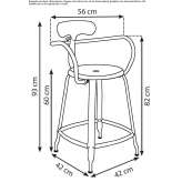 High metal stool with armrests and backrest Sadu