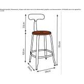 High stool made of metal and wood with backrest Soddi