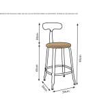 High stool with backrest by Metal and Lloyd Loom Brovst