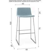 High fabric stool with sled base and backrest Milagro