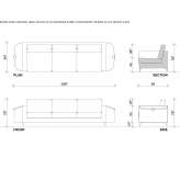 3-osobowa aksamitna sofa ze zintegrowanym stojakiem na czasopisma Acatepec