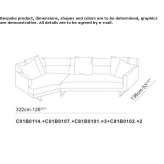 Sectional sofa with curved fabric on sleigh base Vadeni