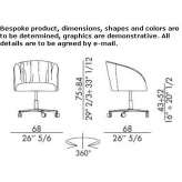 Leather swivel armchair with 5-star base and wheels Praca