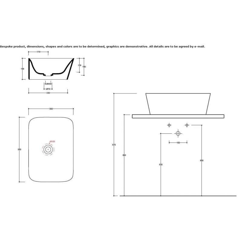 Ceramic countertop washbasin, rectangular, single Arpacay