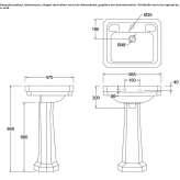 Vitreous China rectangular washbasin with pedestal Minorca