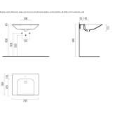 Rectangular ceramic wall washbasin with overflow Tocota