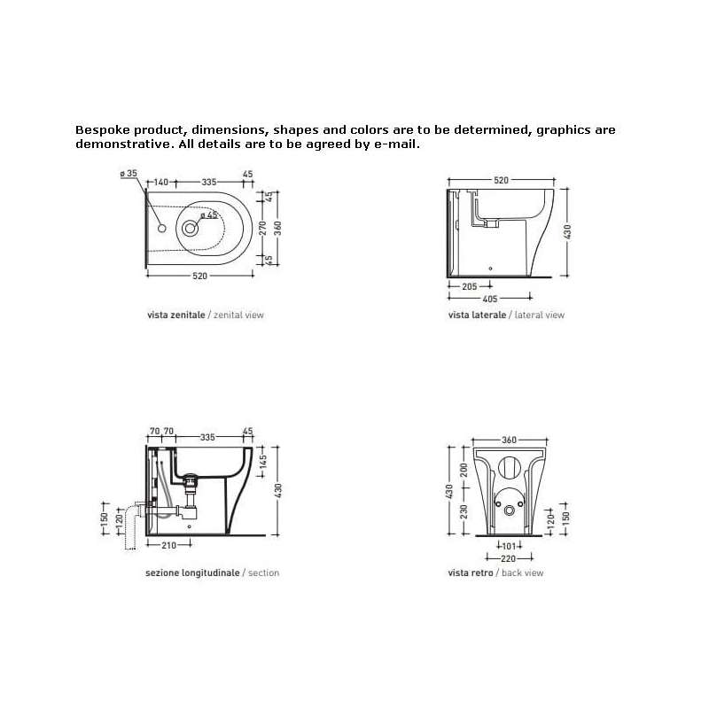 Ceramic bidet mounted to the floor Bergama