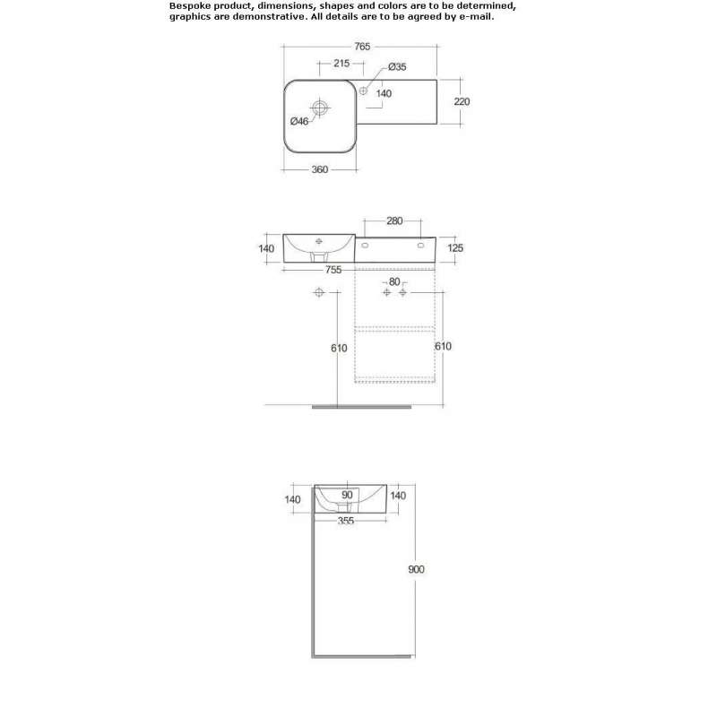 Square ceramic washbasin mounted to the wall Ortueri