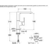 Countertop washbasin tap with adjustable spout Ardud