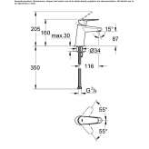 Single-lever countertop washbasin tap with temperature limiter Quinlan
