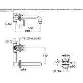 Two-hole, single-lever, wall-mounted washbasin faucet Humay