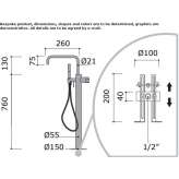 Floor-standing stainless steel bathtub faucet with a hand shower Ceiba