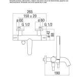 Two-hole wall-mounted bathtub faucet with a hand shower Smolensk