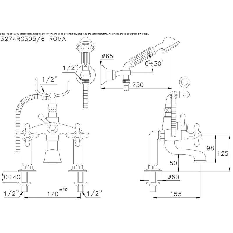 Two-hole wall-mounted bathtub faucet Okemos