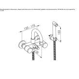 Two-hole wall-mounted bathtub faucet with a hand shower Pettineo