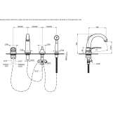 4-hole bathtub faucet for countertop installation with a shower hand Loche