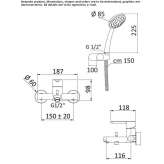 Single-lever wall-mounted bathtub faucet with a hand shower Paignton