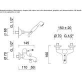 Single-lever wall-mounted bathtub faucet with a hand shower Fogliano