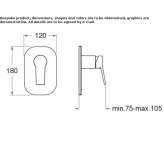 Single-lever shower mixer with plate Elmas