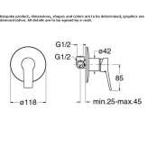 Single-lever shower mixer with plate Elmas