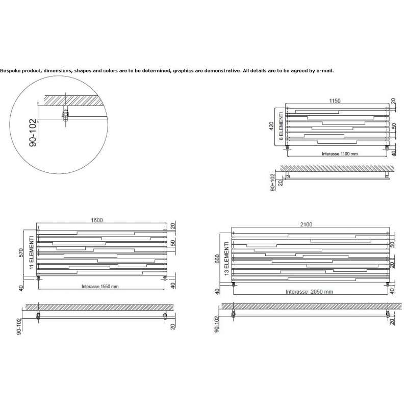Horizontal decorative radiator made of brushed steel Pedesina