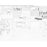 L-shaped office desk, glass and aluminum Calascio
