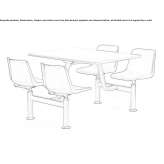 Monoblock canteen table made of steel and wood with integrated seats Taquara