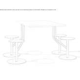 Monoblock canteen table made of steel and wood with integrated seats Grishino