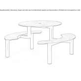 Round, monoblock table made of steel and wood with integrated benches Gancani
