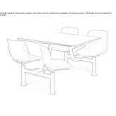 Monoblock canteen table made of steel and wood with integrated seats Taquara