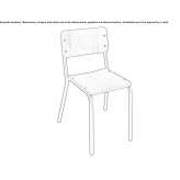 A chair made of steel and wood with an open backrest, stackable Apison