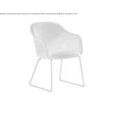 A chair upholstered in fabric with a sled base Nordheim