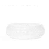 A low, round wicker coffee table Runding
