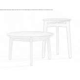 A low, round, wooden coffee table Karellas