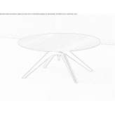 A low, round, wooden coffee table Vallmoll
